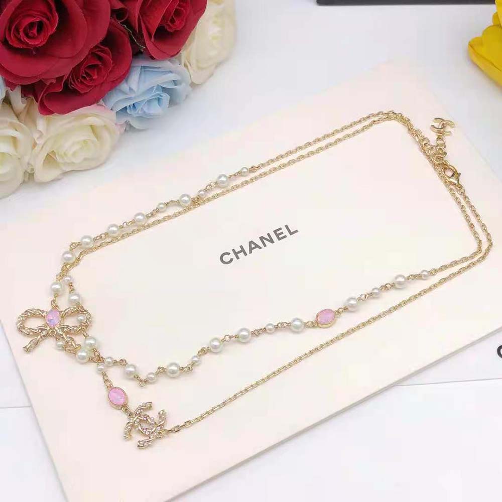 Chanel Women Long Necklace in Metal and Glass Pearls Strass