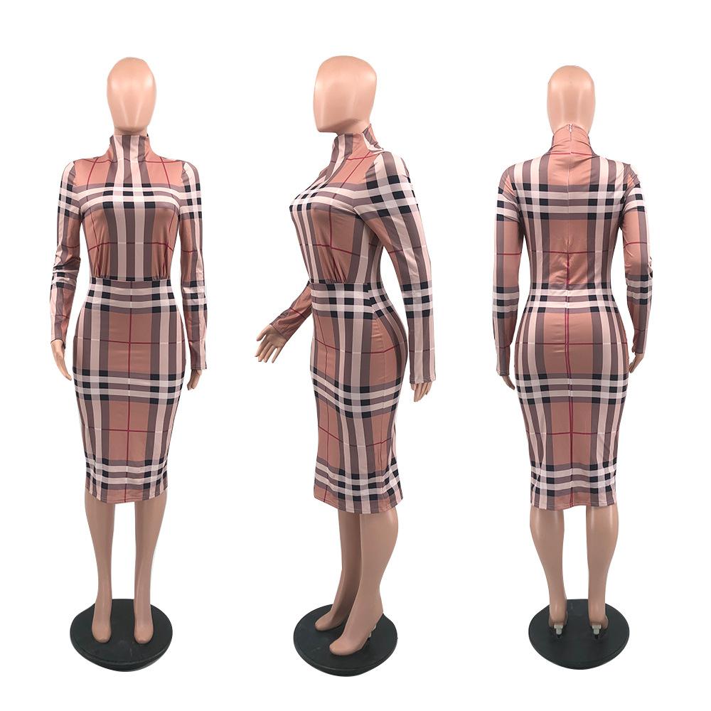 New Tight Fitting Long Sleeved High Neck Zippered Dress 1024010907