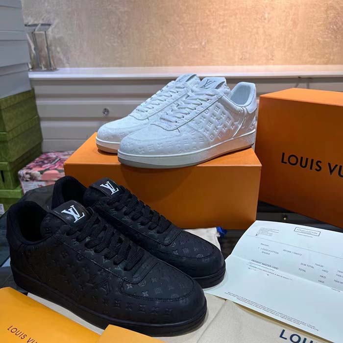 Louis Vuitton LV Unisex Rivoli Sneaker White Mini Monogram Embossed Calf Leather Rubber