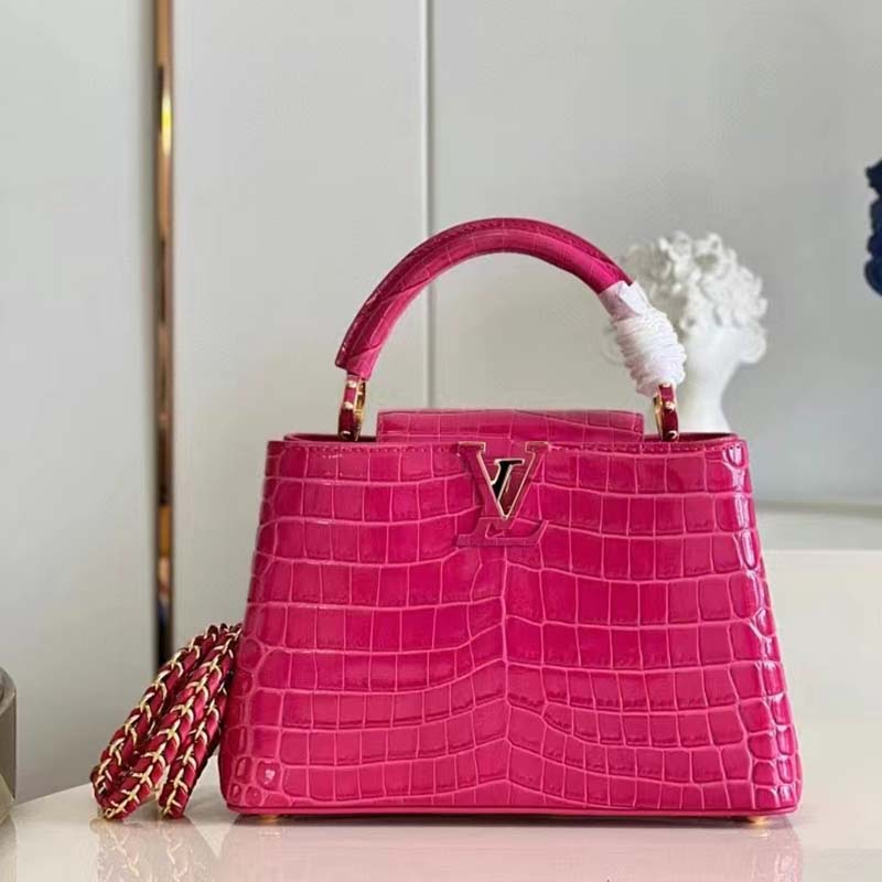 Louis Vuitton LV Women Capucines BB Handbag Pink Crocodilian Leather
