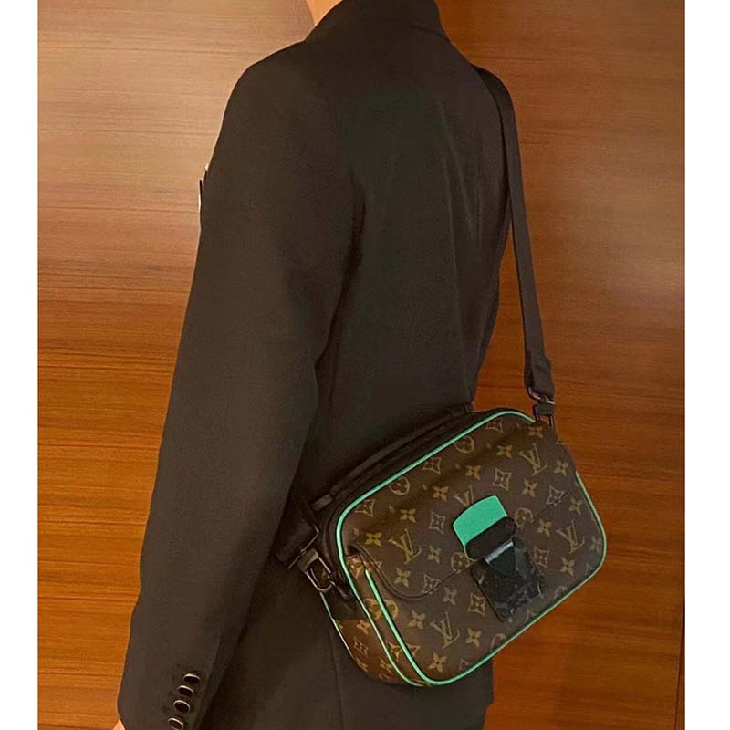 Louis Vuitton LV Unisex S Lock Messenger Brown Monogram Macassar Coated Canvas