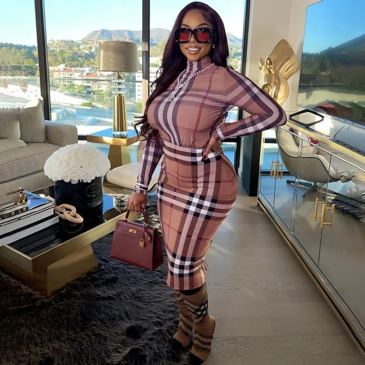 New Tight Fitting Long Sleeved High Neck Zippered Dress 1024010907