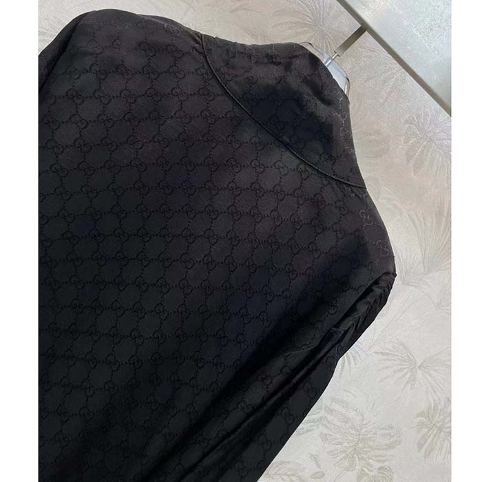 Gucci Women GG Silk Crêpe Shirt Neck Bow V Neck Gathered Yoke