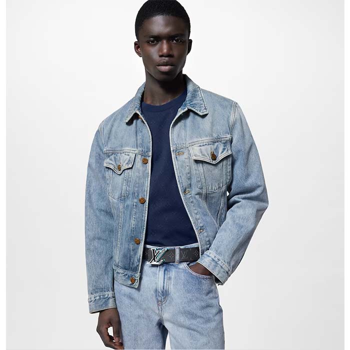 Louis Vuitton Unisex LV Speed 40mm Reversible Belt Turquoise Blue Monogram Eclipse Coated Canvas Leather