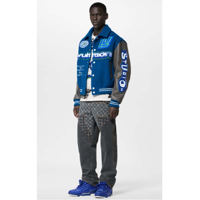 Louis Vuitton Unisex LV Skate Sneaker Blue Grained Calf Leather Double Laces Rubber Outsole