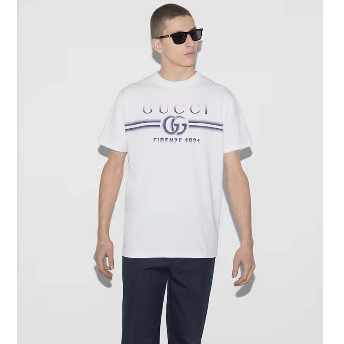 Gucci Men GG Cotton Jersey T-Shirt Print White Crewneck Short Sleeves