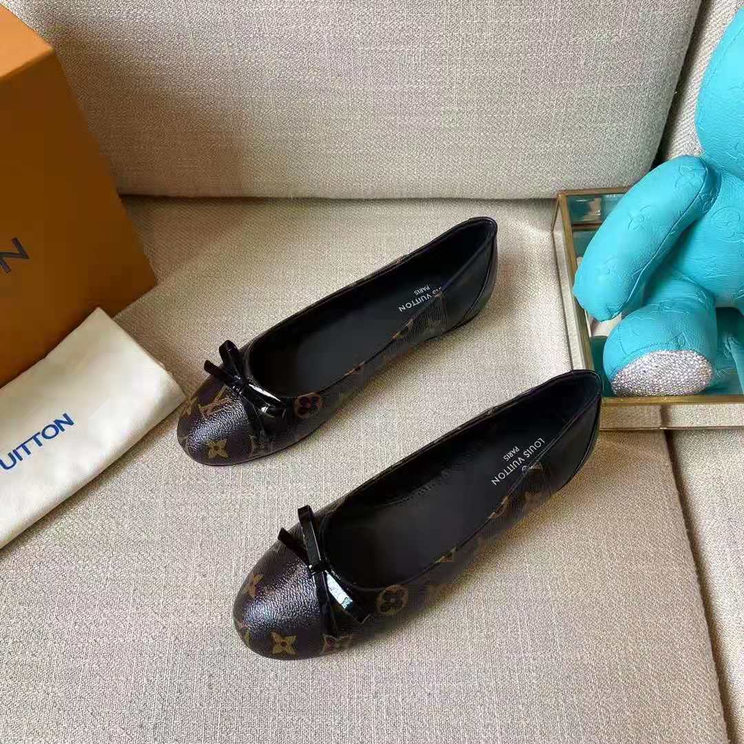 Louis Vuitton LV Women Joy Ballerina Black Patent Monogram Canvas Lambskin