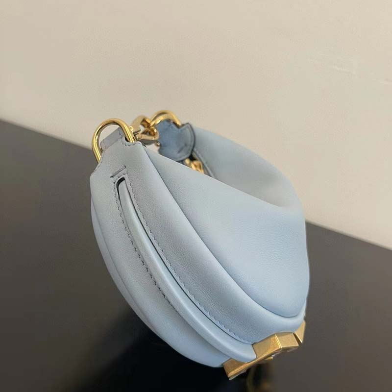Fendi Women FF Nano Fendigraphy Light Blue Leather Charm