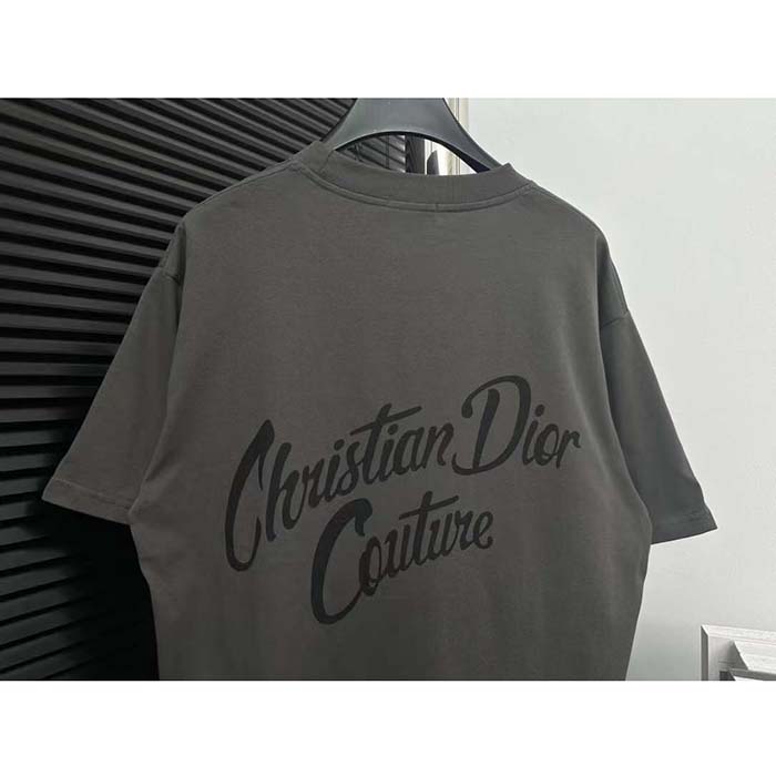 Dior CD Women T-Shirt T-Shirt Gray Cotton Jersey Silk Ribbed Crew Neck