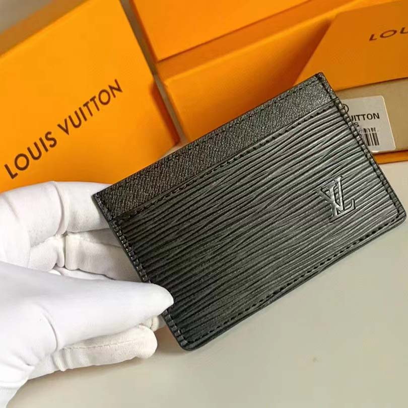 Louis Vuitton LV Unisex Card Holder Wallet Black Epi Leather