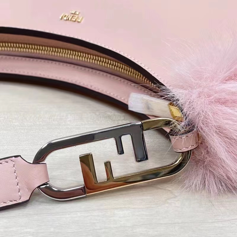 Fendi Women FF O’Lock Swing Pale Pink Leather Fox Fur Pouch
