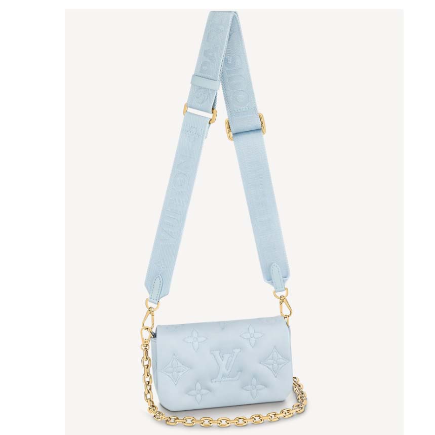 Louis Vuitton LV Women Wallet On Strap Bubblegram Blue Monogram Embroidered Quilted Calf