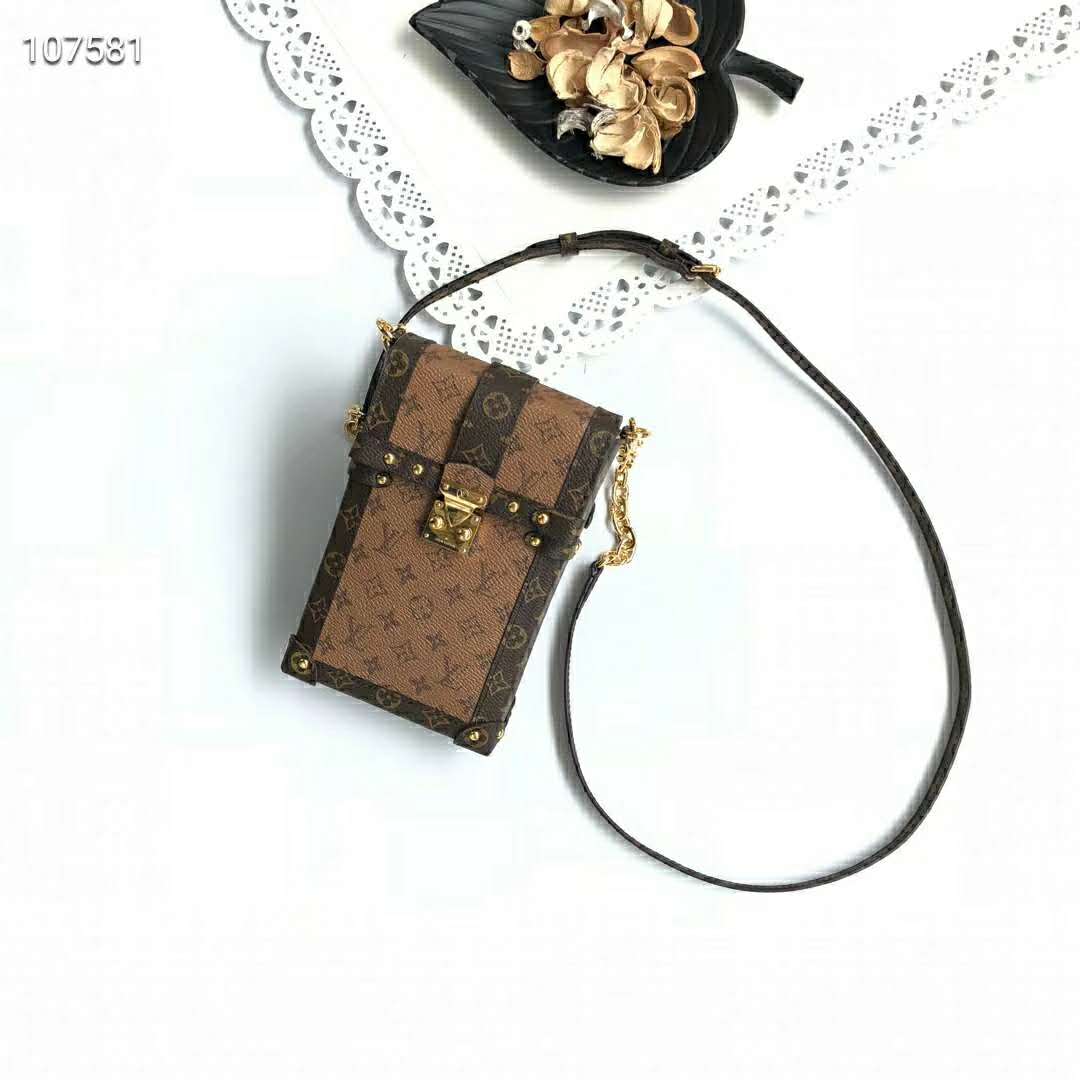 Louis Vuitton LV Unisex Vertical Trunk Pochette Monogram Coated Canvas-Brown