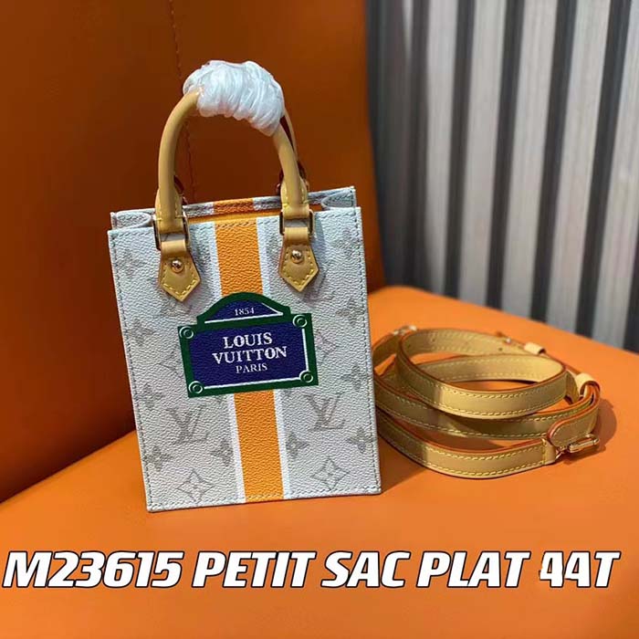 Louis Vuitton LV Unisex Petit Sac Plat Bag Beige Ocher Monopaname Coated Canvas Cowhide Leather