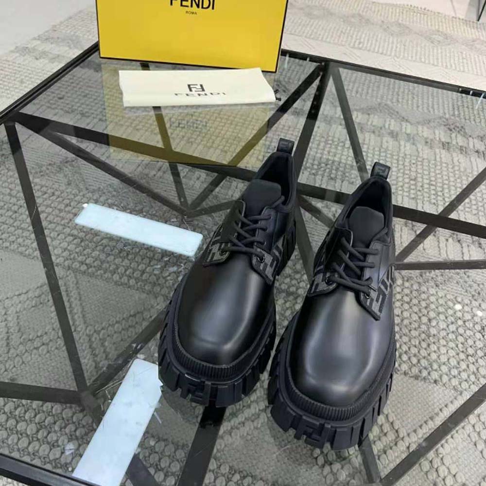 Fendi Men Force Black Leather Lace-Ups