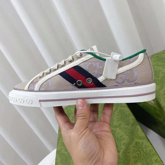 Louis Vuitton LV Unisex Tennis 1977 Jumbo GG Sneaker Beige Lilac Jumbo GG Canvas