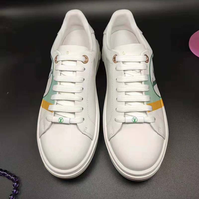Louis Vuitton LV Unisex Time Out Sneaker in Calf Leather and Monogram Flowers-Green
