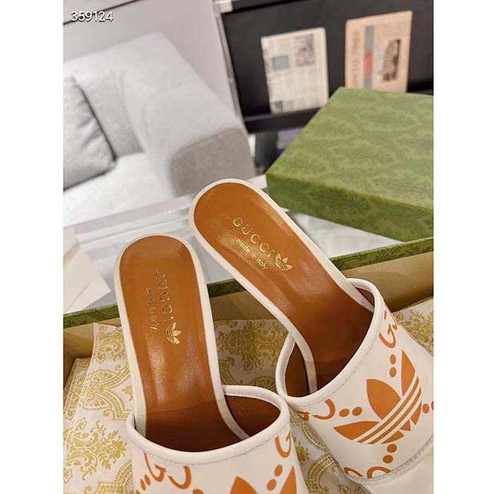 Gucci Women Adidas x Gucci Slide Sandal GG Trefoil Suede White Leather