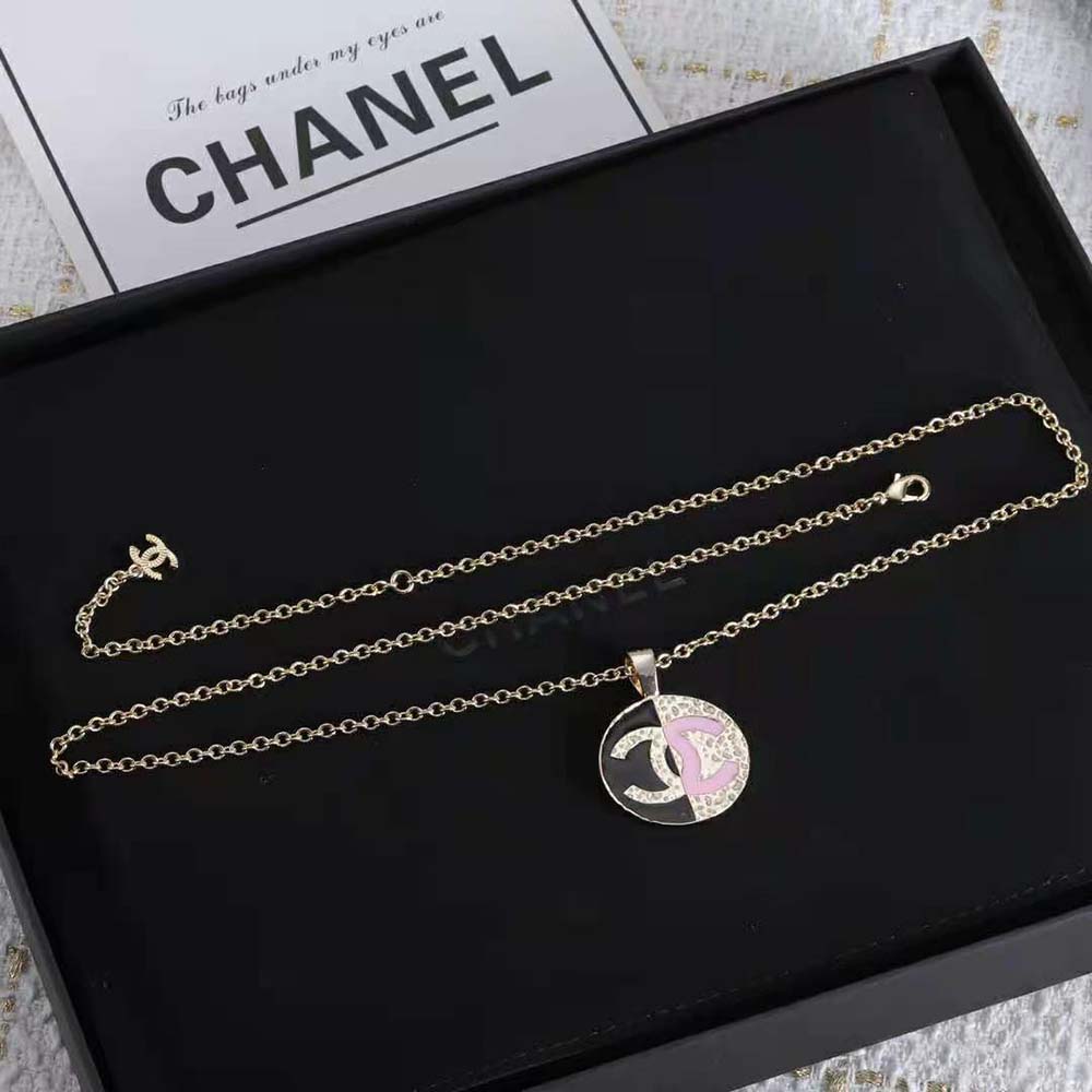 Chanel Women Pendant Necklace in Metal-Black and Pink