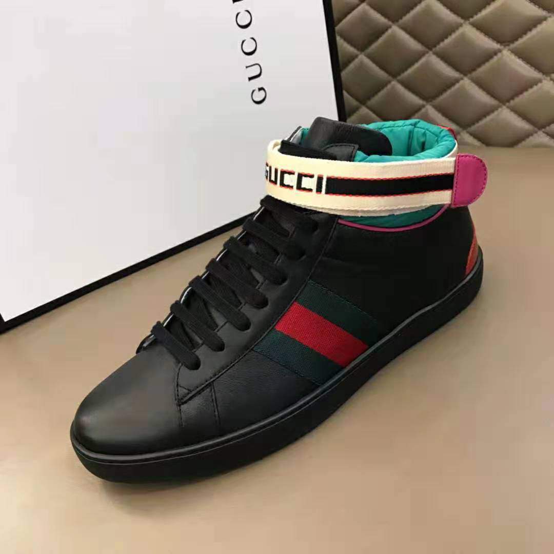 Gucci Unisex Ace Gucci Stripe High-Top Sneaker in 5.1 cm Height-Black