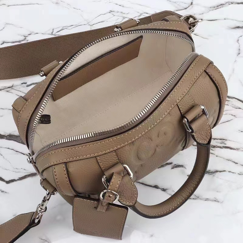 Gucci Unisex Jumbo GG Mini Duffle Bag Taupe Leather Double G Zip Closure