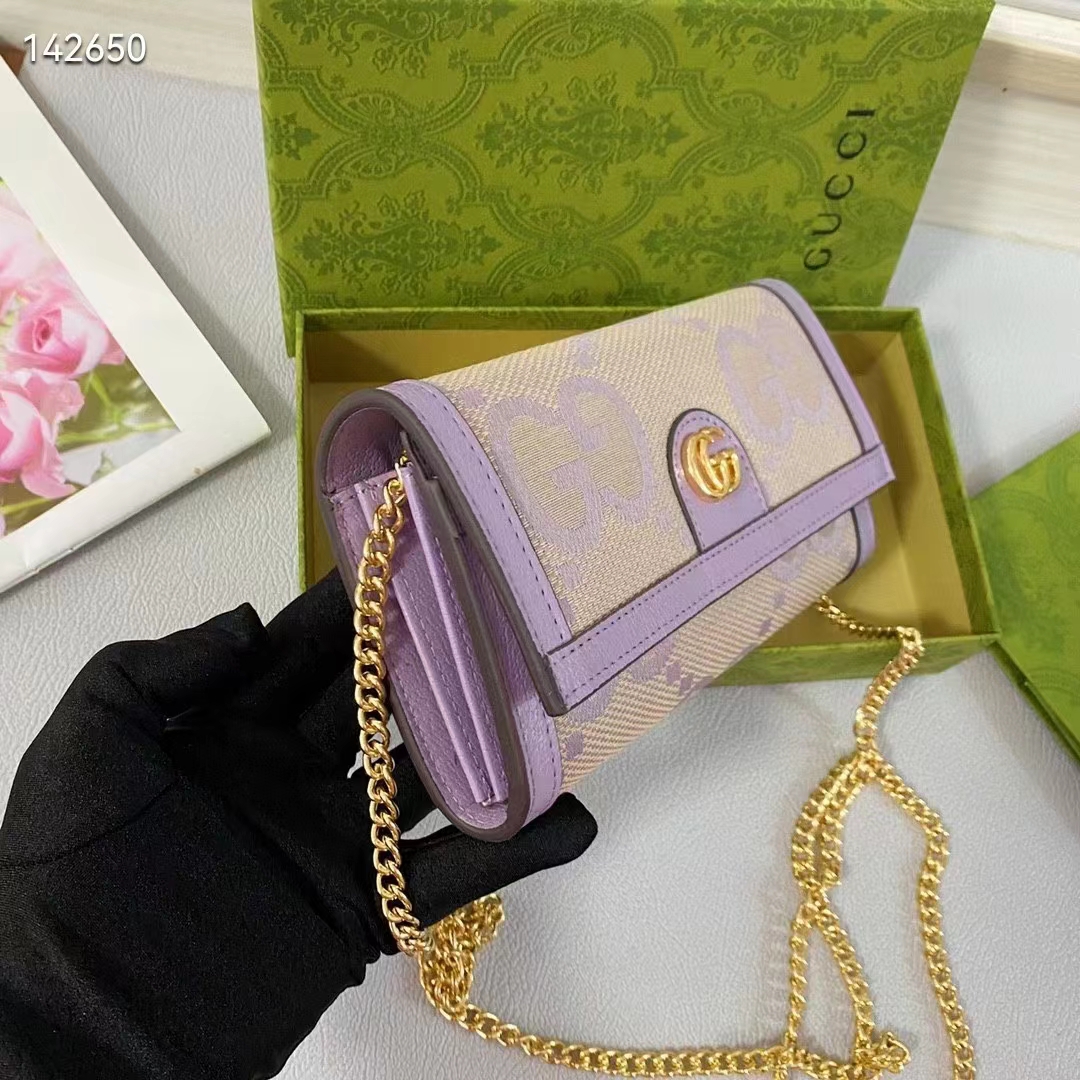 Gucci Women Ophidia Jumbo GG Continental Wallet Beige Lilac Canvas Double G