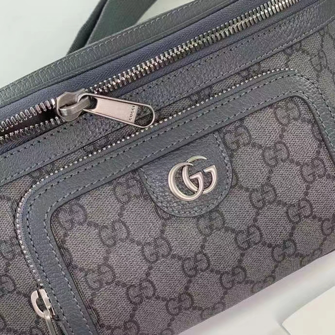 Gucci Unisex GG Ophidia Belt Bag Grey Black GG Supreme Canvas Leather Double G