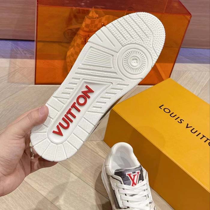 Louis Vuitton LV Unisex Trainer Sneaker Black Printed Calf Leather Rubber Outsole Monogram Flowers