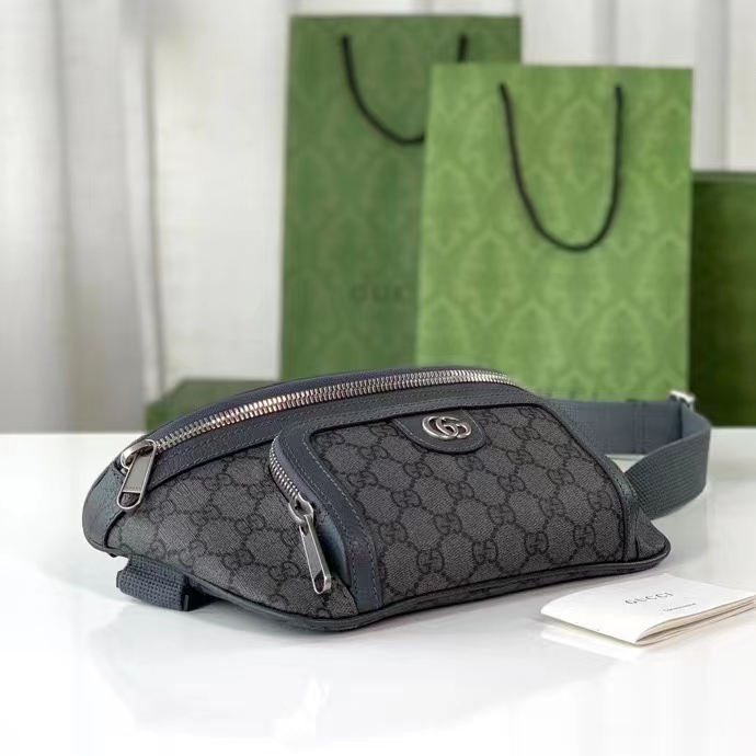 Gucci Unisex GG Ophidia Belt Bag Grey Black GG Supreme Canvas Leather Double G