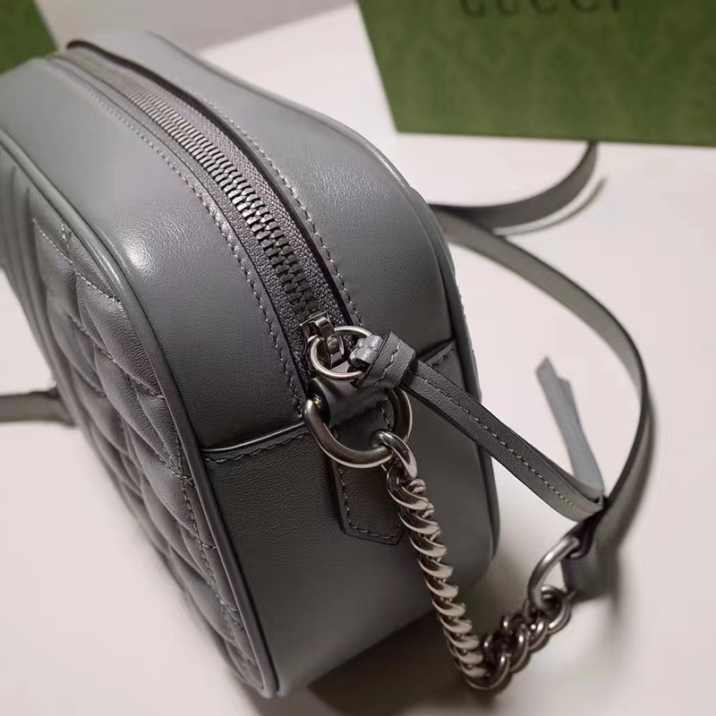 Gucci Women GG Marmont Small Shoulder Bag Grey Matelassé