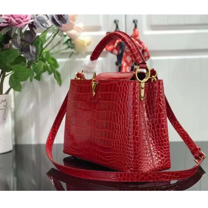 Louis Vuitton LV Women Capucines MM Handbag Red Crocodilien Brillant Savoir Faire