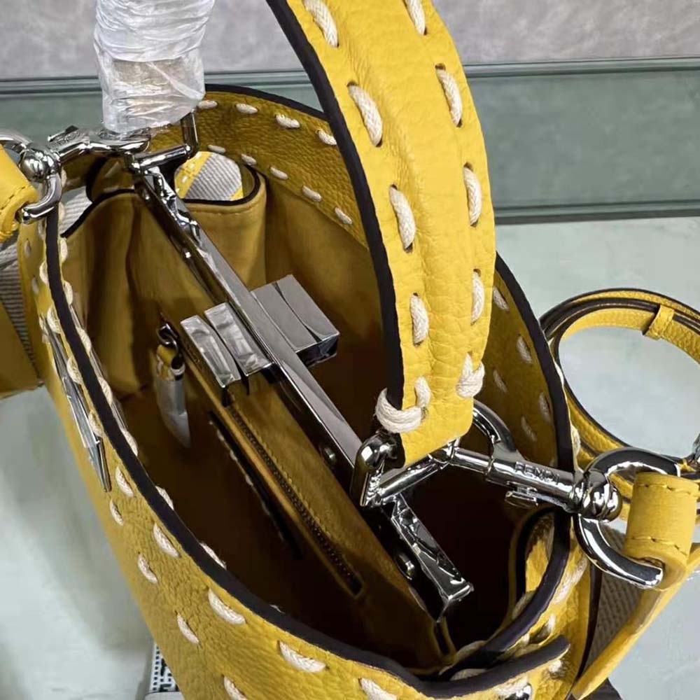 Fendi Women Peekaboo Iconic Mini Full Grain Leather Bag-Yellow