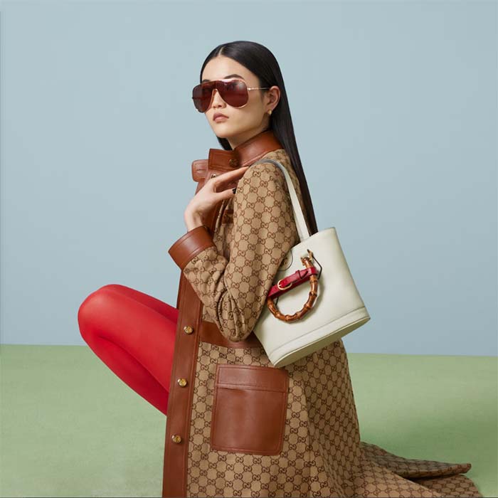 Gucci Women Diana Small Tote Bag White Leather Gold-Toned Hardware Double G