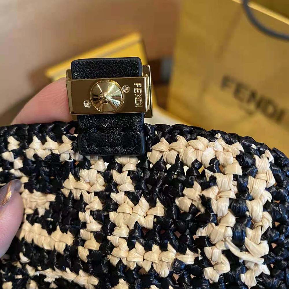 Fendi Women Nano Baguette Charm Black Raffia Charm