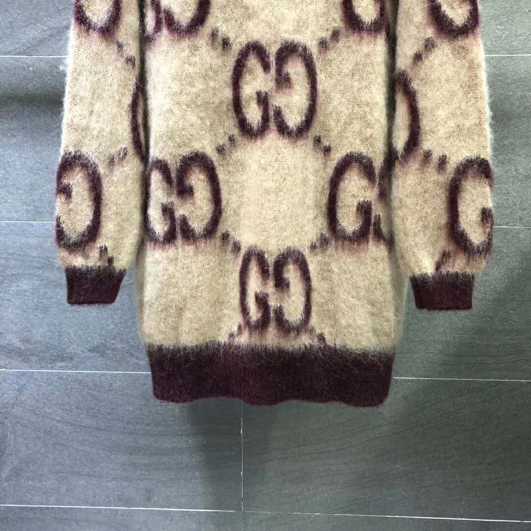 Gucci Women Reversible GG Mohair Wool Cardigan Brushed GG Jacquard Blend