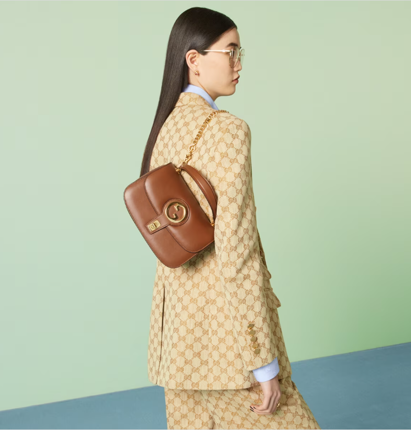 Gucci Women GG Blondie Small Top Handle Bag Cuir Leather Round Interlocking G