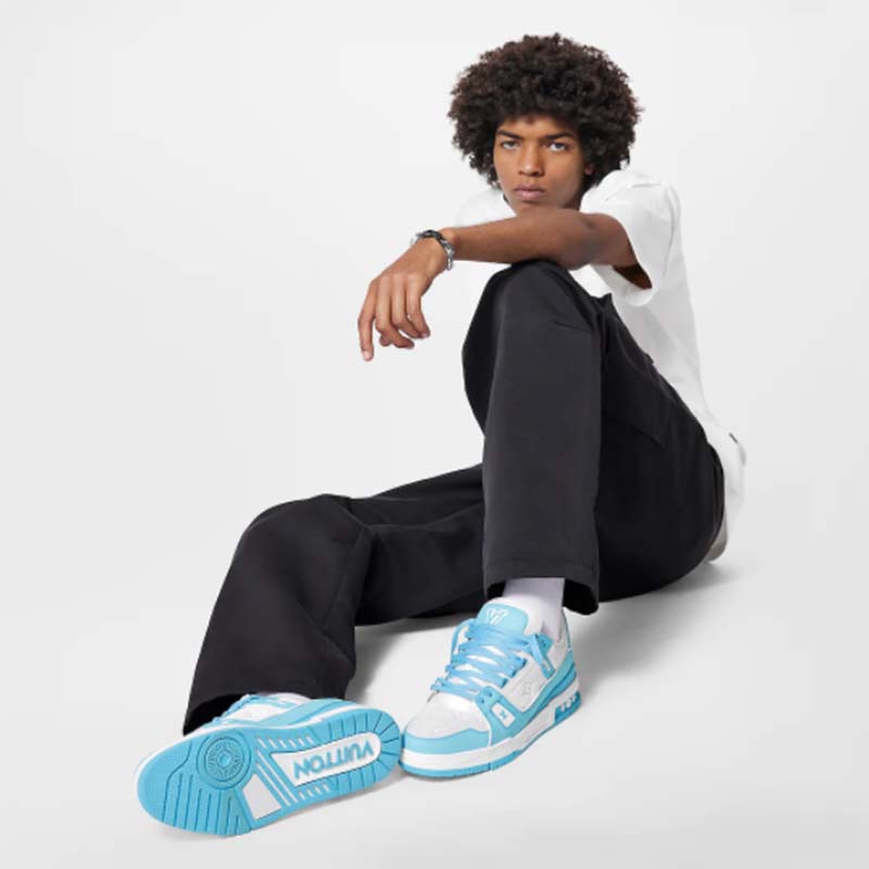 Louis Vuitton LV Unisex Trainer Sneaker Blue Mix Materials Initials Monogram Flowers