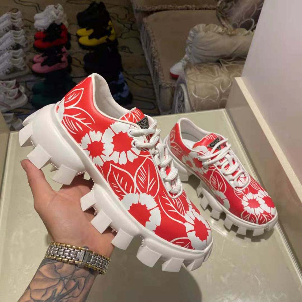 Prada Women Printed Nylon Sneakers-Red