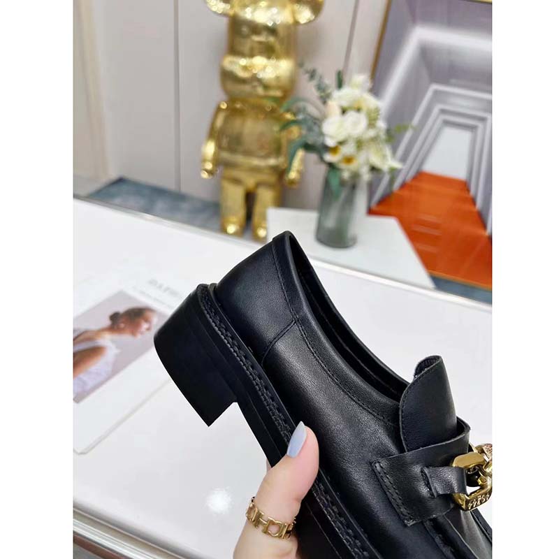 Louis Vuitton LV Women Loafer Black Glazed Calf Leather Blake Construction Monogram Flowers