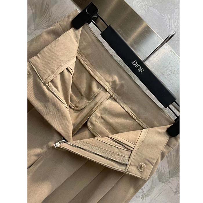 Dior Women CD Pleated Flared Pants Beige Cotton Gabardine