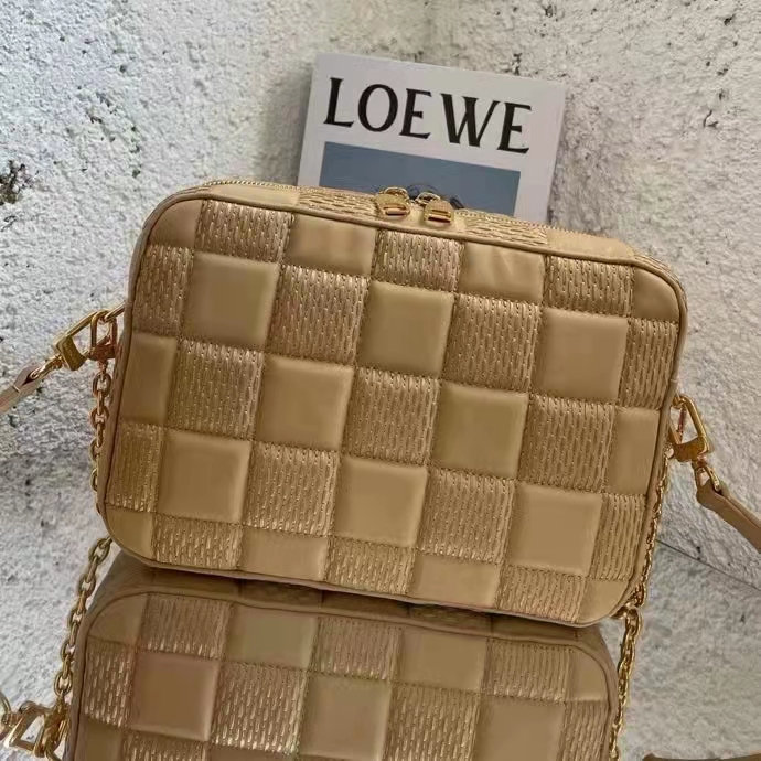Louis Vuitton LV Women Troca MM Handbag Beige Damier Quilt Lambskin Calfskin