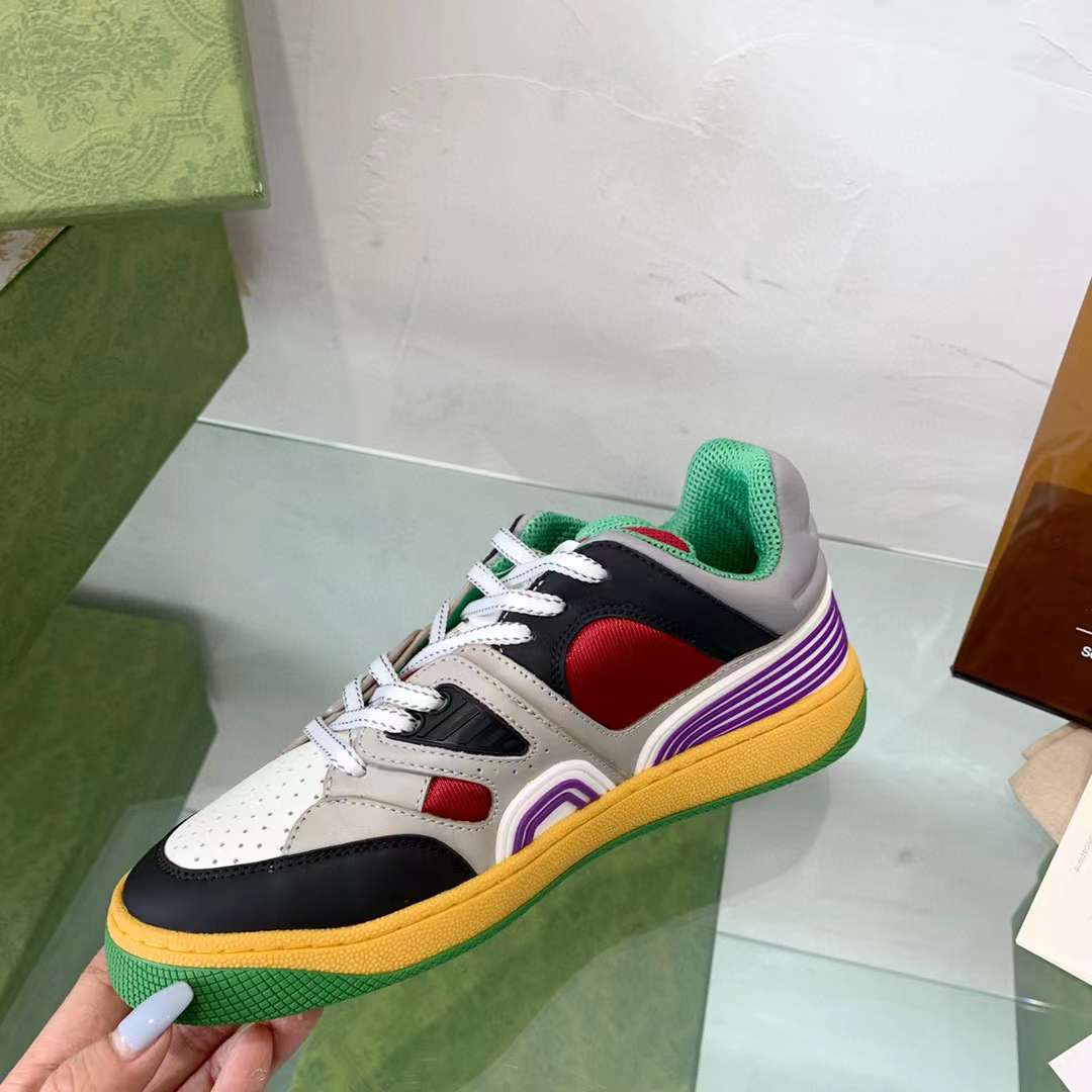 Gucci Unisex Basket Sneaker Black Demetra Red Mesh Rubber Sole Low 3.3 Cm Heel