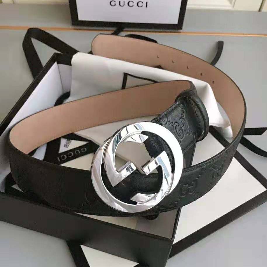 Gucci Unisex Gucci Signature Leather Belt-Black