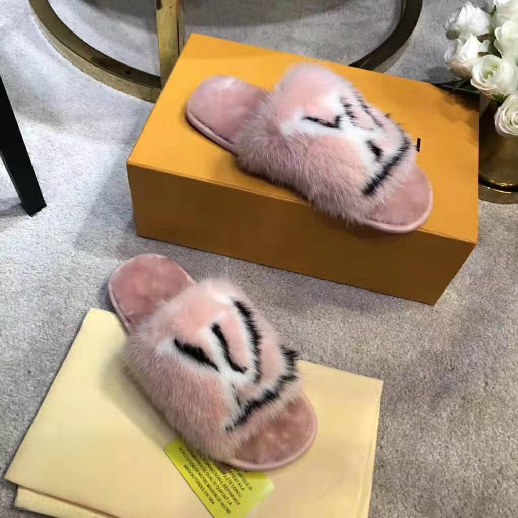 Louis Vuitton LV Women Homey Flat Mule in Mink Fur-Pink