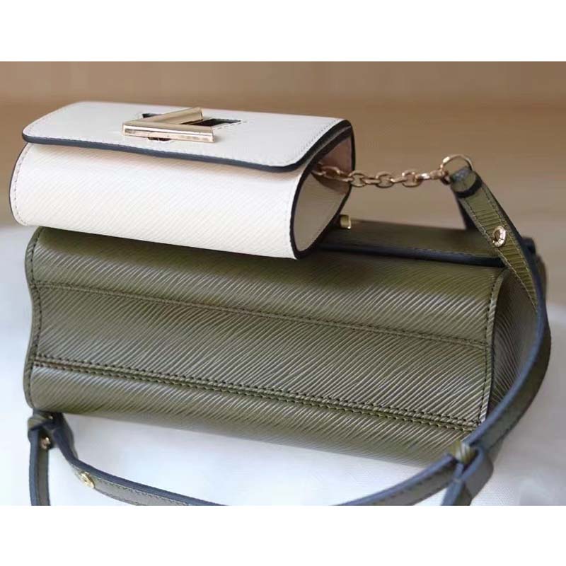 Louis Vuitton LV Women Twist MM Handbag Green White Epi Grained Cowhide Leather
