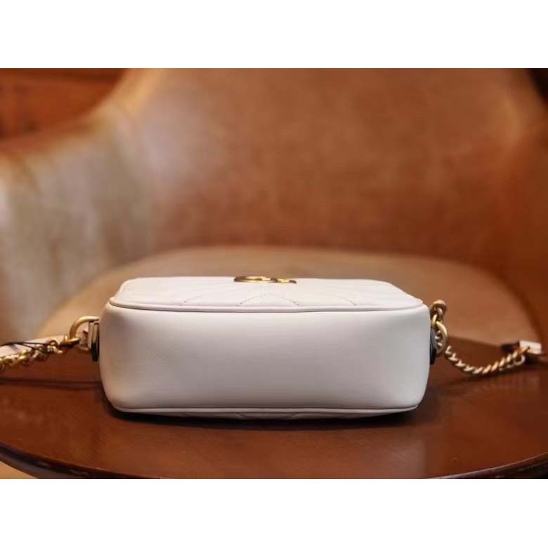 Gucci Women GG Marmont Matelassé Mini Bag White Matelassé Chevron Leather Double G
