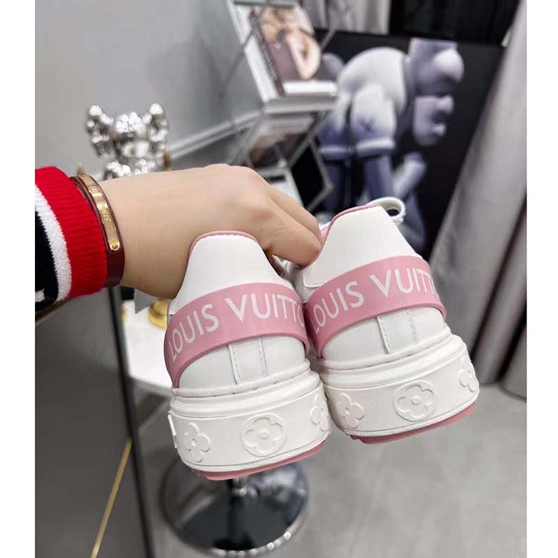 Louis Vuitton Unisex LV Shoes Time Out Sneaker Rose Clair Pink Calf Leather Rubber Outsole