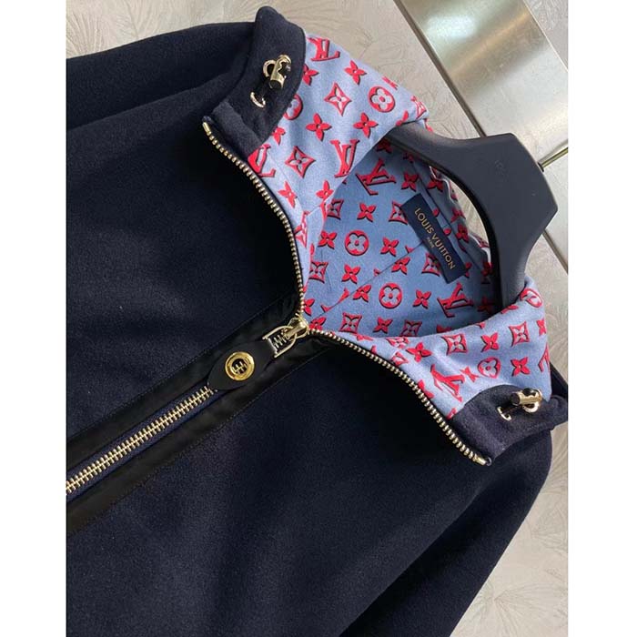 Louis Vuitton Men Cape Hoodie 3D-Effect Monogram Jacquard Wool Silk Navy Regular Fit