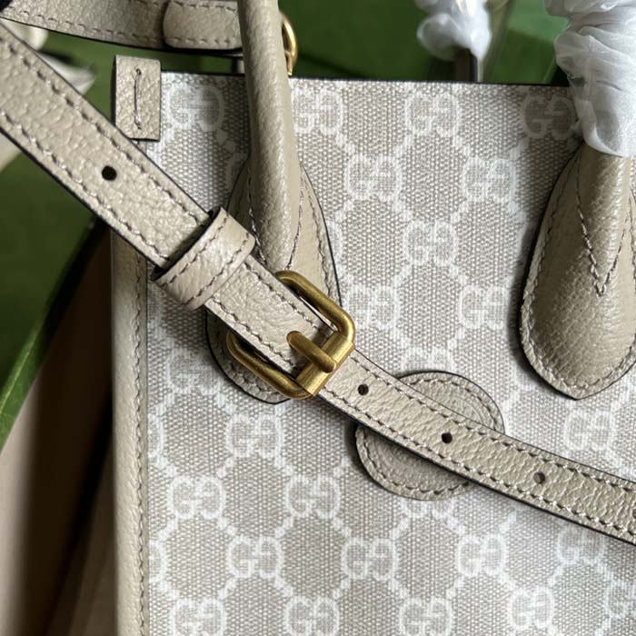 Gucci Unisex Mini Tote Bag Interlocking G Beige White GG Supreme Canvas