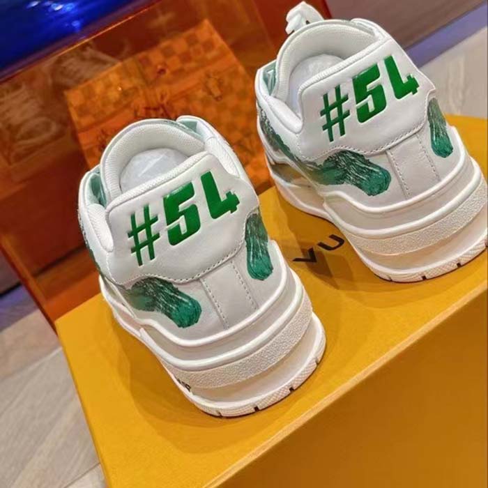 Louis Vuitton Unisex LV Trainer Sneaker Green Printed Calf Leather Rubber Outsole Initials